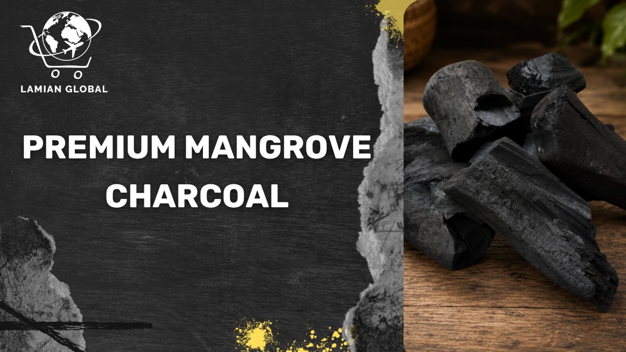 Premium natural mangrove charcoal lumps with a solid, silver-black structure