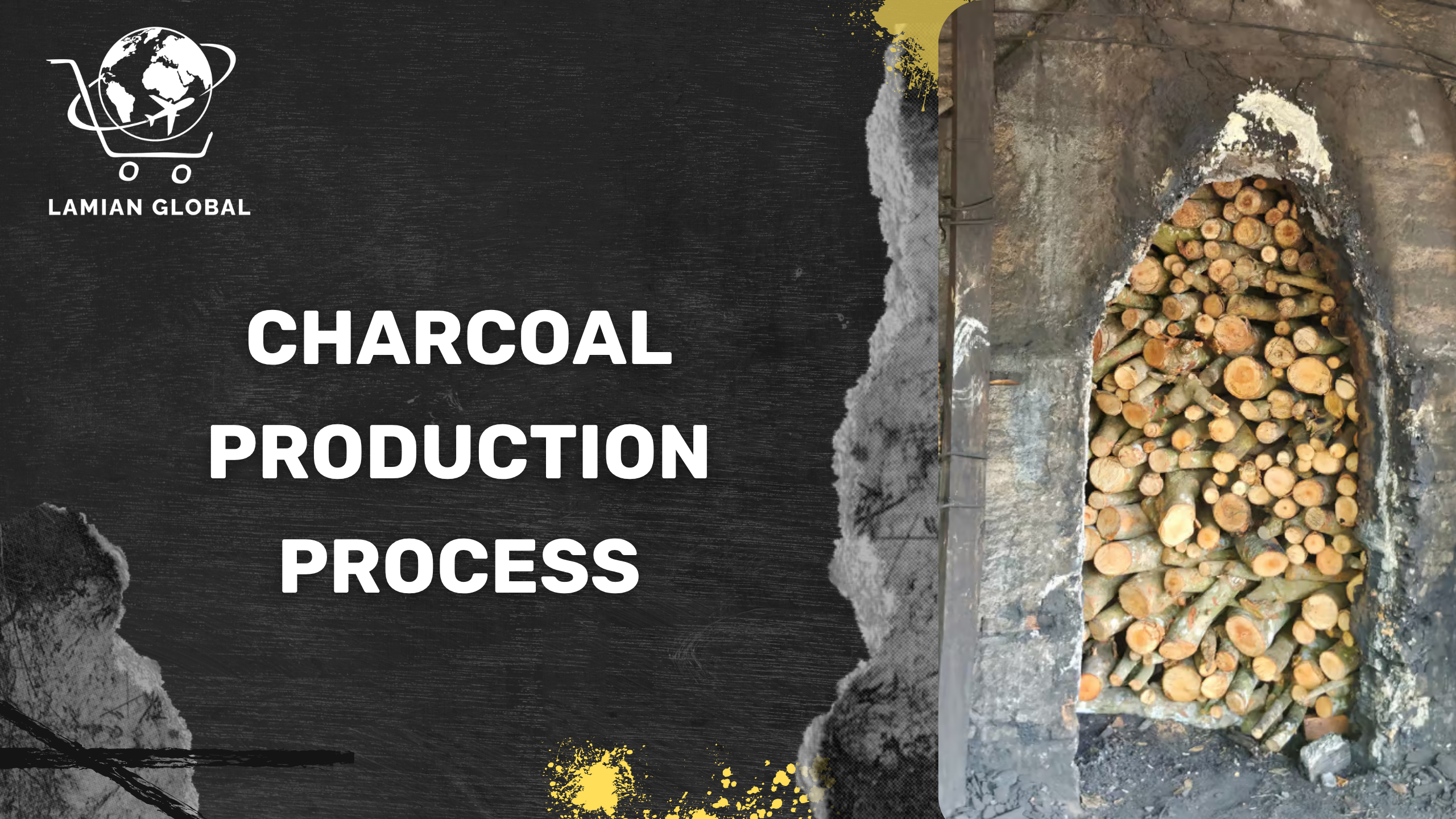 Wood logs stacked inside a brick kiln for the charcoal production process