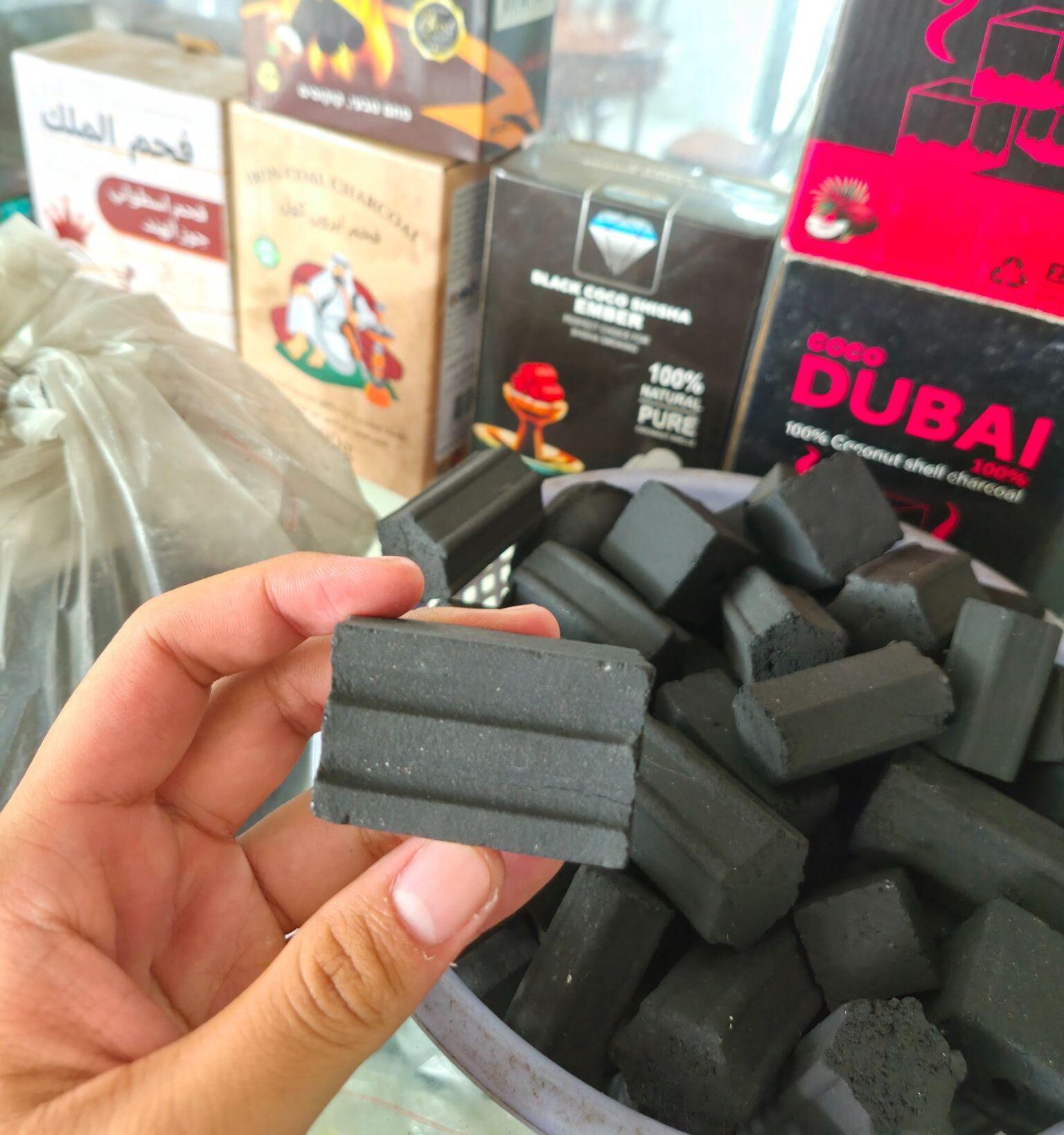 Packaged hexagonal hardwood sawdust charcoal ready for export